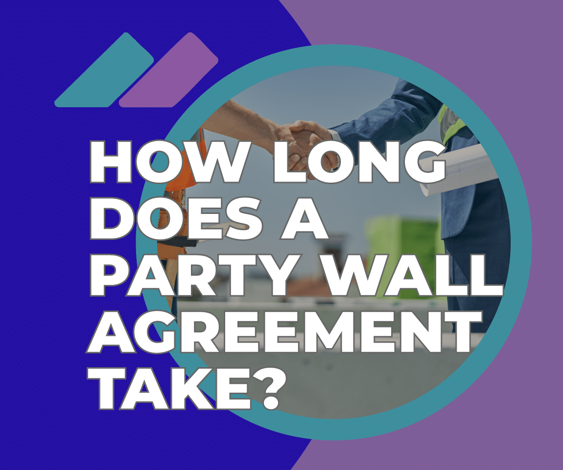 Feature image showing two workers shaking hands alongside the title 'How Long Does a Party Wall Agreement Take'.